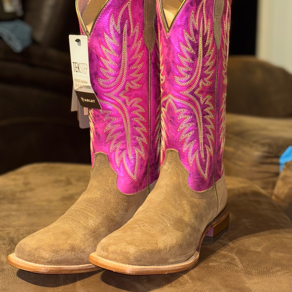 Ariat Fuchsia and Tan Western Boots
